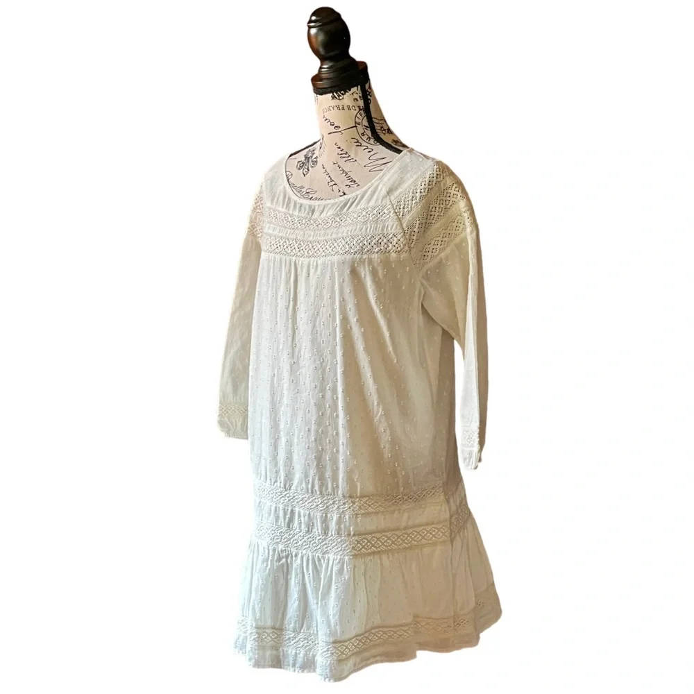 Lucky brand womens cream Swiss dot crochet boho peasent cottage core dress M - Picture 2 of 10